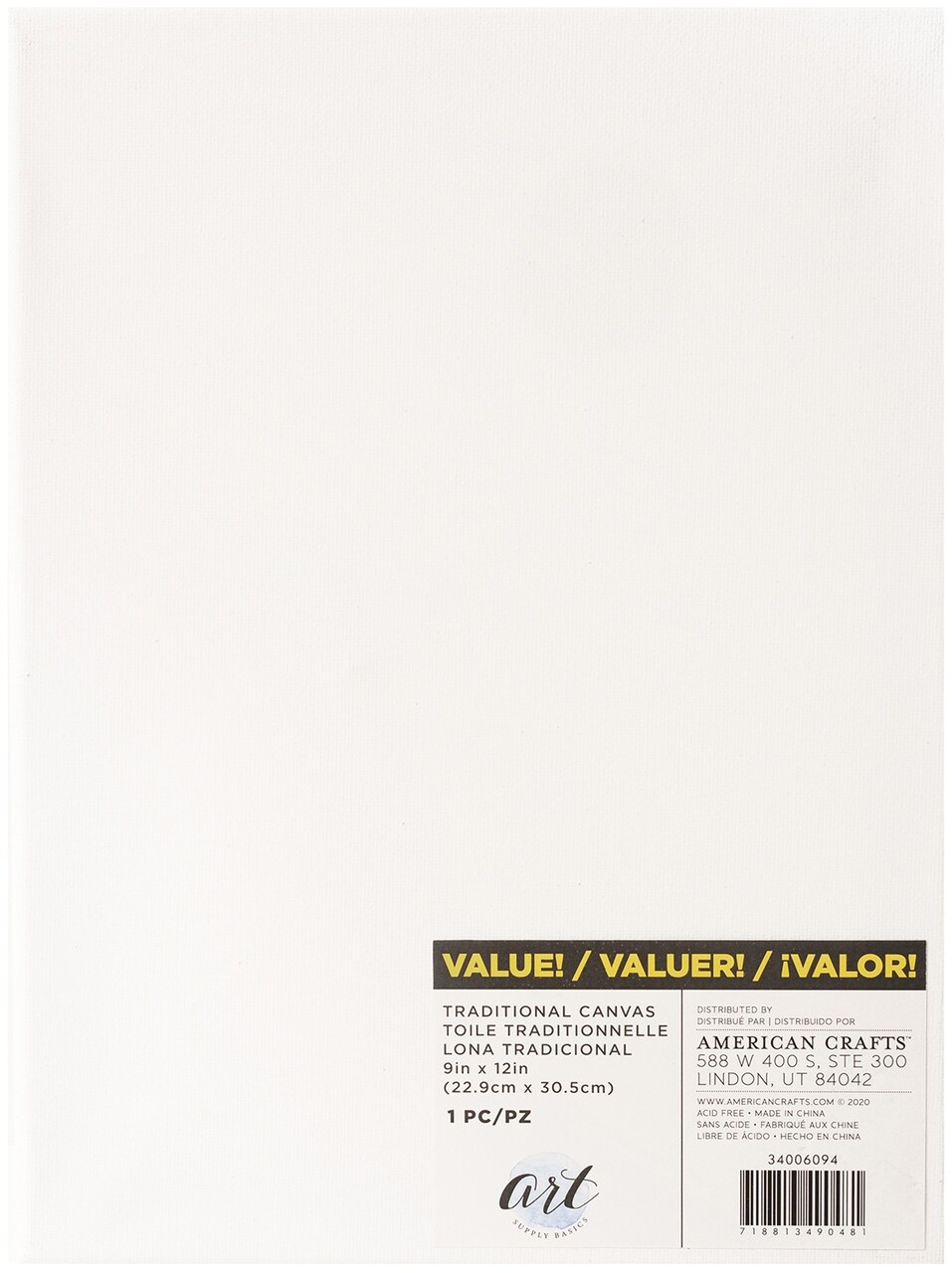 American Crafts Art Supply Basics Traditional Canvas-9"X12"